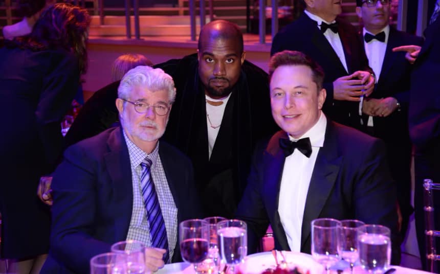 Elon Musk with Geoge Lucas and Kayne West